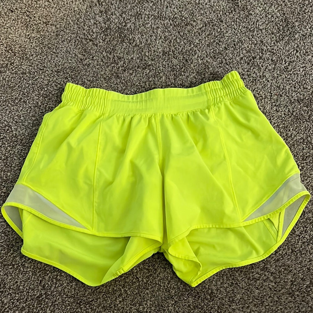 lulu lemon neon yellow 4” shorts, size 4
